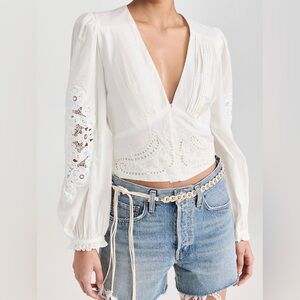 FARM Rio Lace Crop Blouse in Off-White Size Small